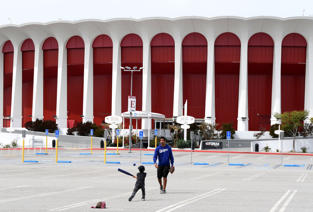 Workers Continue Construction on SoFi Stadium